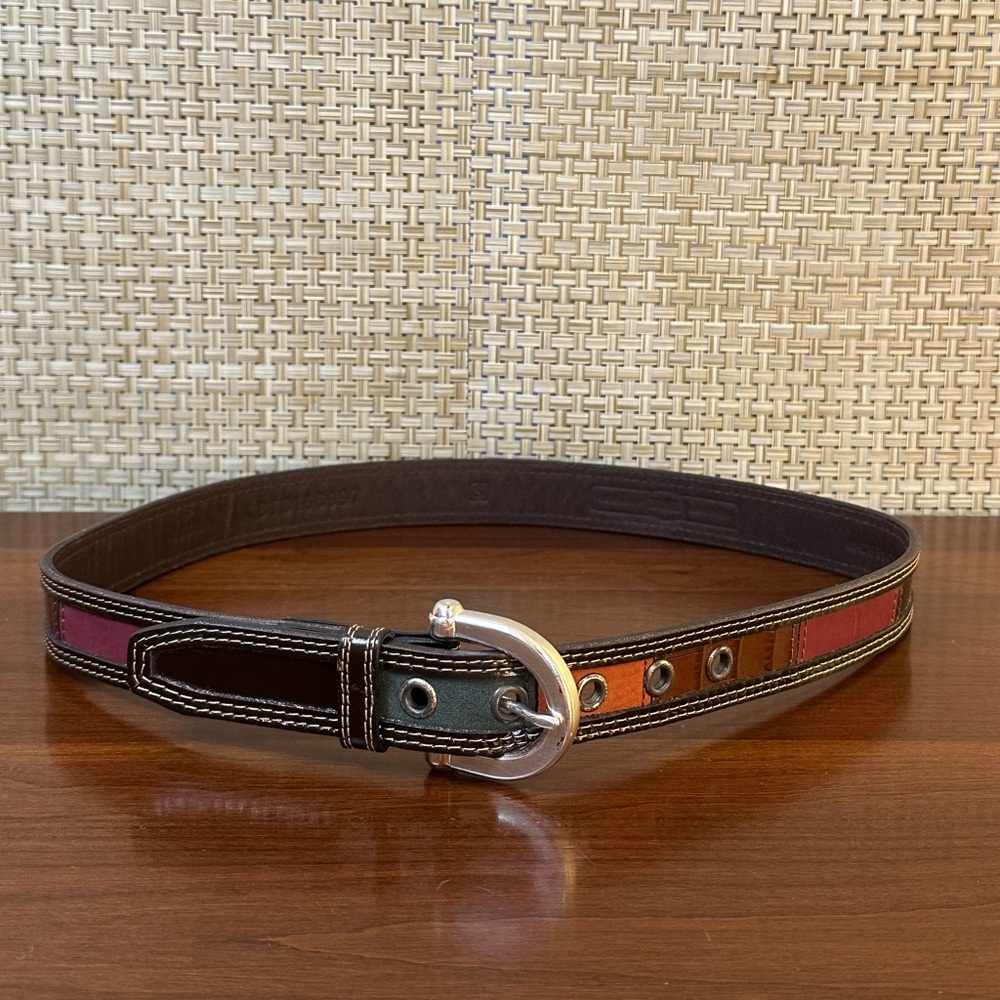 🌟2xHP🌟VTG 2000s Fossil Multicolor Patchwork Leather & Suede Silver Buckle Belt S